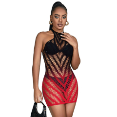 SUBBLIME - 952242 ROTER UND SCHWARZER KLEID AUS ELASTISCHEM NETZ MIT ABGESCHNITTENEM DEGRAD EINE GR�SSE