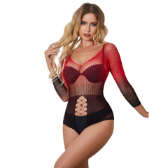 SUBBLIME - 952259 ROTER UND SCHWARZER KLEID MIT LANGEN RMELN UND ELASTISCHEM NETZVERLAUF EINE GR�SSE
