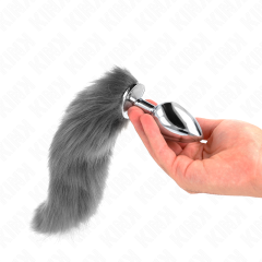 KINK - ANAL PLUG GR�SSE L 10 X 4 CM MIT KUNSTSTOFFSCHWANZ 40 CM GRAU UND WEISS
