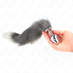 KINK - ANAL PLUG GR�SSE M 8 X 3,5 CM MIT KUNSTSTOFFSCHWANZ 40 CM GRAU UND WEISS