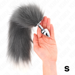 KINK - ANAL PLUG GR�SSE S 7 X 3 CM MIT KUNSTSTOFFSCHWANZ 40 CM GRAU UND WEISS