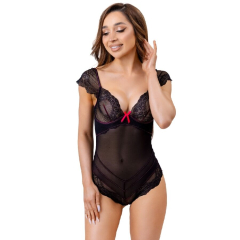 LIVCO CORSETTI FASHION - EVELYN LC 20243 BODY MIT SPITZENBESATZ UND TRANSPARENZEN SCHWARZ L/XL