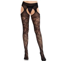 LEG AVENUE - BLUMENSPITZENSTR�MPFE MIT STRUMPFB�NDERN UNITED BLACK