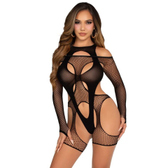 LEG AVENUE - NETZ-BODYSOCKING MIT STRUMPFG�RTEL UND HARNESS SCHWARZ