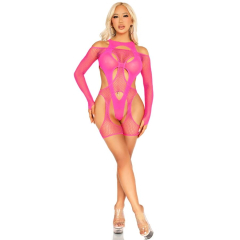 LEG AVENUE - NETZ-BODYSOCKING MIT STRUMPFG�RTEL UND HARNESS NEON PINK