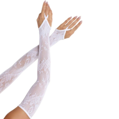 LEG AVENUE - EXTRA LANGE ARMW�RMERHANDSCHUHE MIT BLUMENSPITZE, WEISS