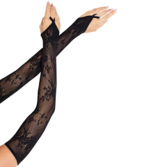 LEG AVENUE - EXTRA LANGE ARMW�RMERHANDSCHUHE MIT BLUMENSPITZE, SCHWARZ