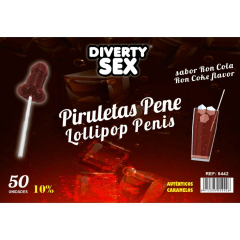DIABLO GOLOSO � 50 PENIS-LOLLIPOPS RON-COLA-GESCHMACK 10 % ALKOHOL