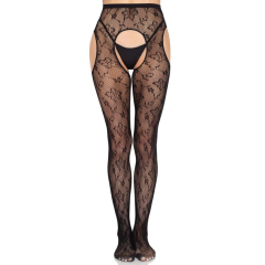 LEG AVENUE - 1967 BLOOM NETZ-STRUMPFHOSE MIT STRUMPFHALTERN, SCHWARZ - EINHEITSGR�SSE