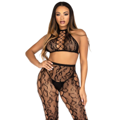 LEG AVENUE - 89372 CROP-TOP- UND SCHRITTLOSE STRUMPFHOSE, SCHWARZ - EINHEITSGR�SSE