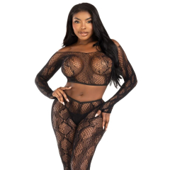 LEG AVENUE - 89373 PYTHON-CROP-TOP & FUSSLOSE STRUMPFHOSE SCHWARZ - EINHEITSGR�SSE