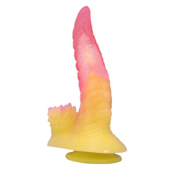 POWER MONSTERS - RIPPLIED MONSTER FANTASY DILDO MIT SAUGKAPSEL 22,5 CM � 5,5 CM PINK & GELB