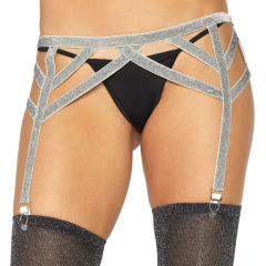 LEG AVENUE - ELASTISCHER STRUMPFG�RTEL AUS SILBERNEM LUREX, EINE GR�SSE